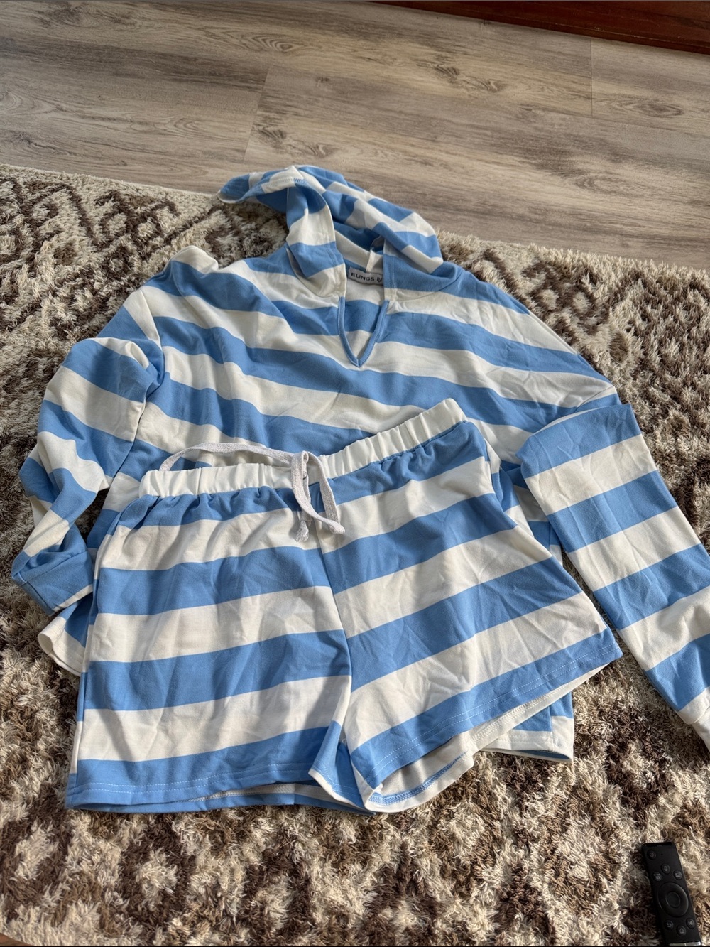 Striped Hooded Set - Light Blue & White